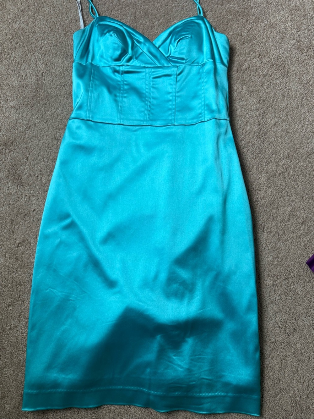 Turquoise Satin Spaghetti-Strap Dress